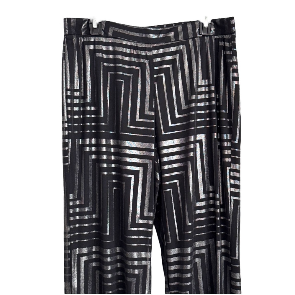 New Directions Size M Black/Silver Geometric Wide Leg Pull-On Fully Lined Pants - Picture 3 of 6